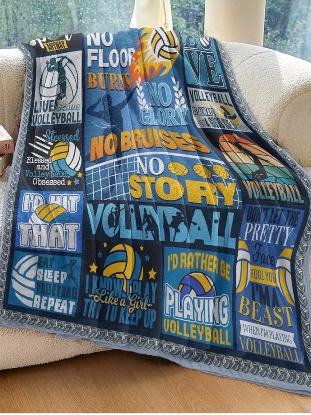 Volleyball Graphic Throw Blanket - Blue & Yellow NWT